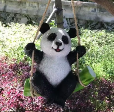 Cute Black and White Panda Swing on Bamboo