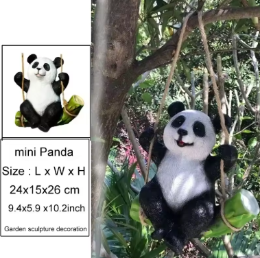Cute Black and White Panda Swing on Bamboo