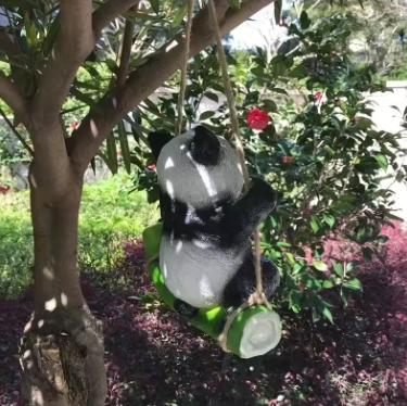 Cute Black and White Panda Swing on Bamboo