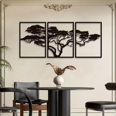 3pcs Black Tree Metal Wall Art Decor