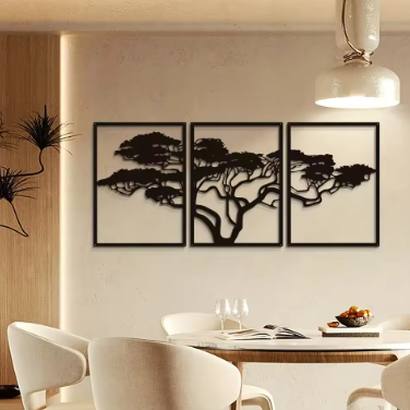 3pcs Black Tree Metal Wall Art Decor