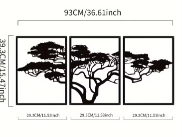 3pcs Black Tree Metal Wall Art Decor
