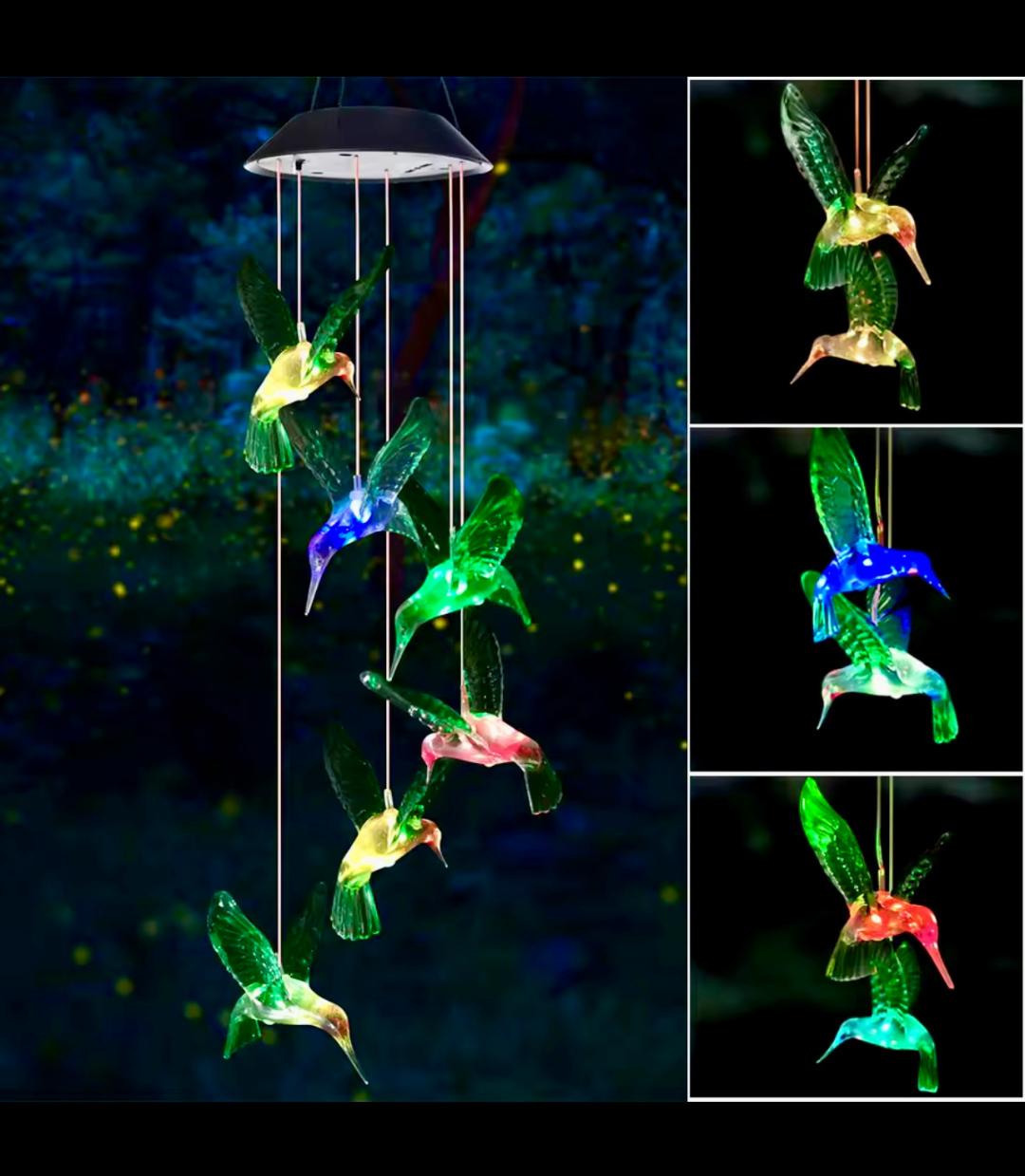 LED Wind Chimes Decorated Solar Hummingbird