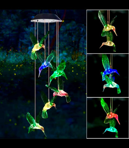 LED Wind Chimes Decorated Solar Hummingbird