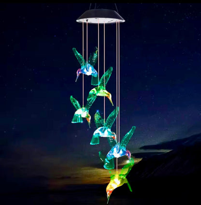 LED Wind Chimes Decorated Solar Hummingbird
