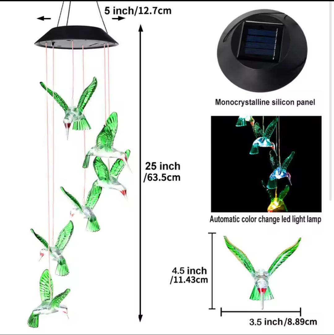 LED Wind Chimes Decorated Solar Hummingbird