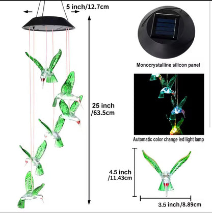 LED Wind Chimes Decorated Solar Hummingbird