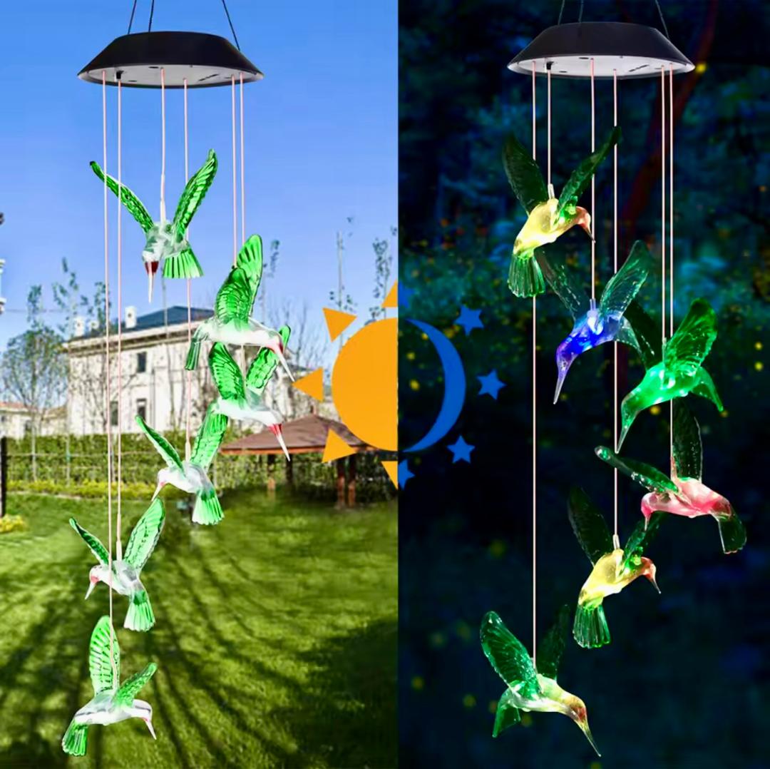 LED Wind Chimes Decorated Solar Hummingbird