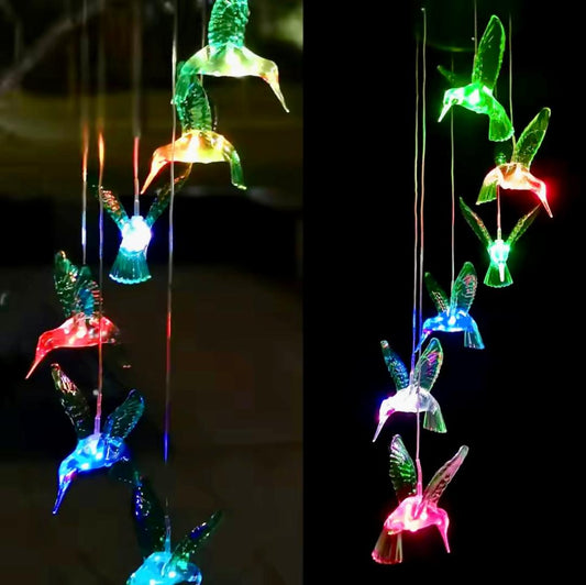 LED Wind Chimes Decorated Solar Hummingbird