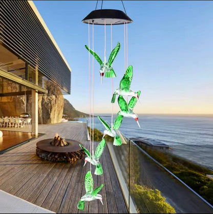 LED Wind Chimes Decorated Solar Hummingbird